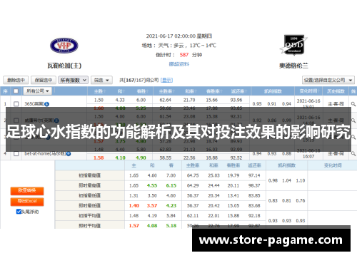 足球心水指数的功能解析及其对投注效果的影响研究
